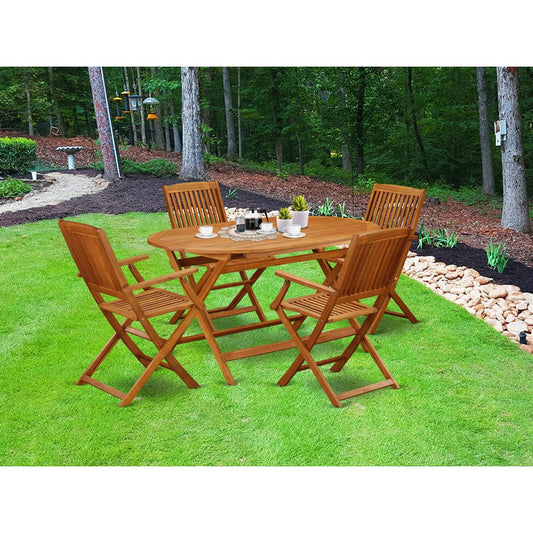 Wooden Patio Set Natural Oil DICM5CANA By East West Furniture | Outdoor Dining Sets | Modishstore