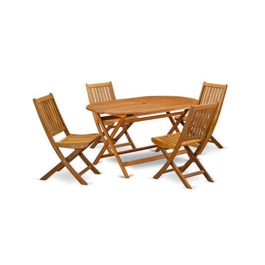 5-Piece Outdoor Dining Table Set- 4 Outdoor Dining Chairs Slatted Back And Outdoor Coffee Table And Rectangle Top And Dining Tables By East West Furniture | Outdoor Dining Sets | Modishstore