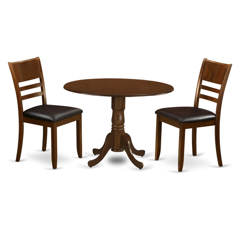 3 Pc Dinette Table With 2 Drop Leaves And 2 Leather Kitchen Chairs By East West Furniture | Dining Sets | Modishstore - 2