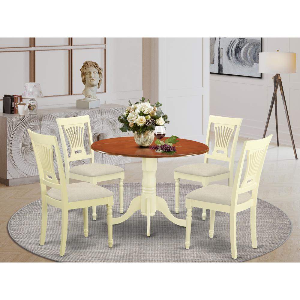 5 Pc Kitchen Table Set-Dining Table And 4 Wooden Kitchen Chairs In Buttermilk And Cherry By East West Furniture | Dining Sets | Modishstore - 2
