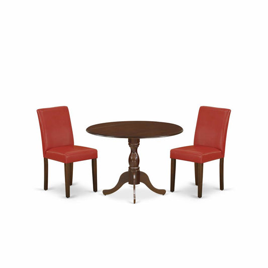 3 Piece Kitchen Table Set Includes 1 Drop Leaves Dining Room Table And 2 Firebrick Red Pu Leather Upholstered Chair And Dining Tables By East West Furniture | Dining Sets | Modishstore