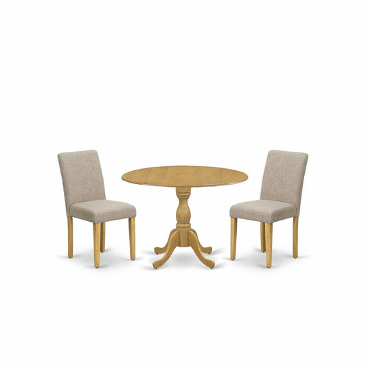 3 Piece Dining Table Set - Oak Small Dining Table And 2 Light Tan Linen Fabric Modern Dining Chairs And Dining Tables By East West Furniture | Dining Sets | Modishstore