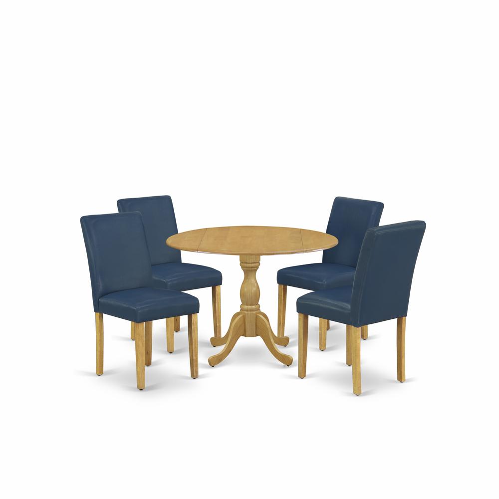5 Piece Dining Table Set - Oak Dinning Table And 4 Oasis Blue Pu Leather Mid Century Modern Chairs And Dining Tables By East West Furniture | Dining Sets | Modishstore