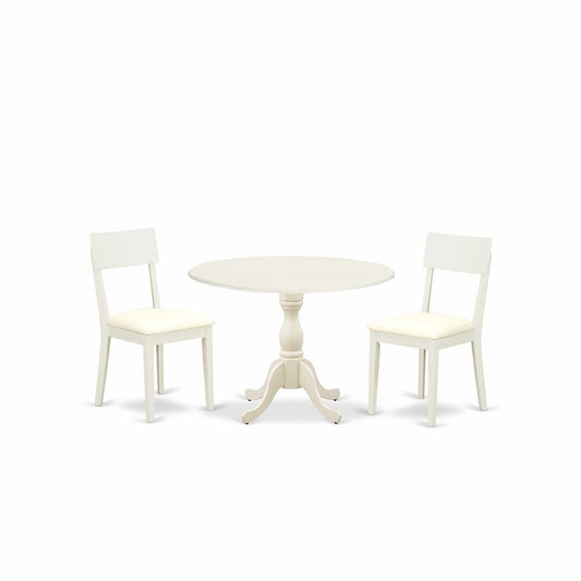Dmad3-Lwh-C 3 Piece Dinette Set Consists Of 1 Drop Leaves Modern Dining Room Table And 2 Linen White Faux Leather Dining Room Chairs And Dining Tables By East West Furniture | Dining Sets | Modishstore