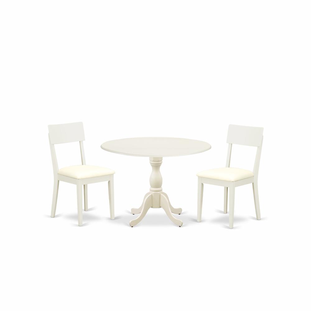 Dmad3-Lwh-C 3 Piece Dinette Set Consists Of 1 Drop Leaves Modern Dining Room Table And 2 Linen White Faux Leather Dining Room Chairs And Dining Tables By East West Furniture | Dining Sets | Modishstore