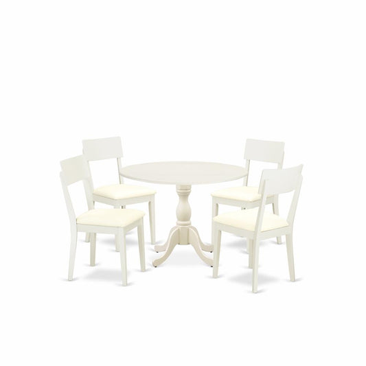Dmad5-Lwh-C 5 Piece Dining Room Set Consists Of 1 Drop Leaves Dining Table And 4 Linen White Faux Leather Dining Chair And Dining Tables By East West Furniture | Dining Sets | Modishstore