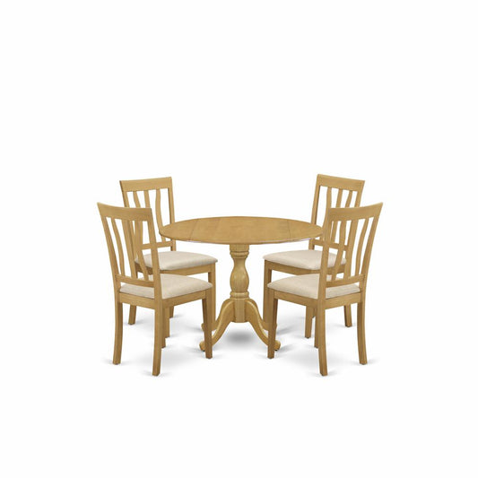 5 Piece Dining Table Set - Oak Dining Room Table And 4 Oak Linen Fabric Dining Room Chairs And Dining Tables By East West Furniture | Dining Sets | Modishstore