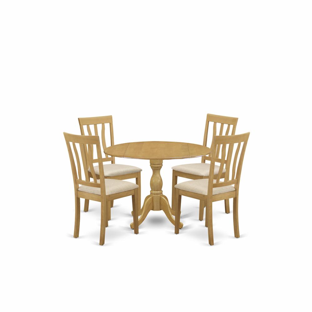 5 Piece Dining Table Set - Oak Dining Room Table And 4 Oak Linen Fabric Dining Room Chairs And Dining Tables By East West Furniture | Dining Sets | Modishstore