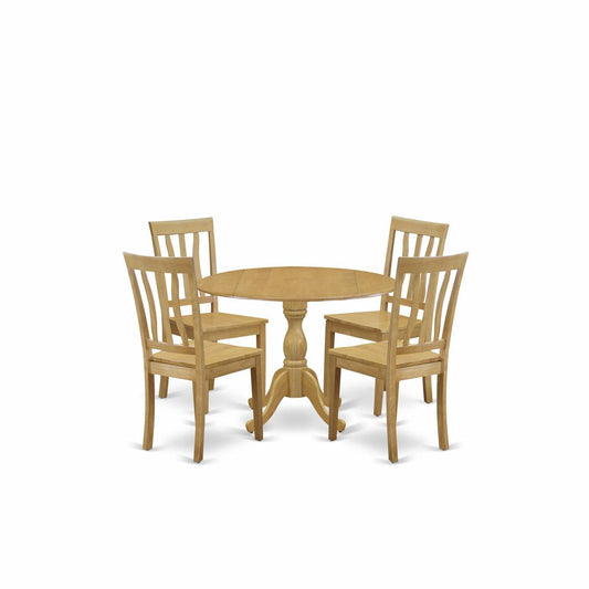 5 Pc Dining Room Table Set - Oak Dropleaf Dining Room Table And 4 Oak Wooden Dining Chairs And Dining Tables By East West Furniture | Dining Sets | Modishstore