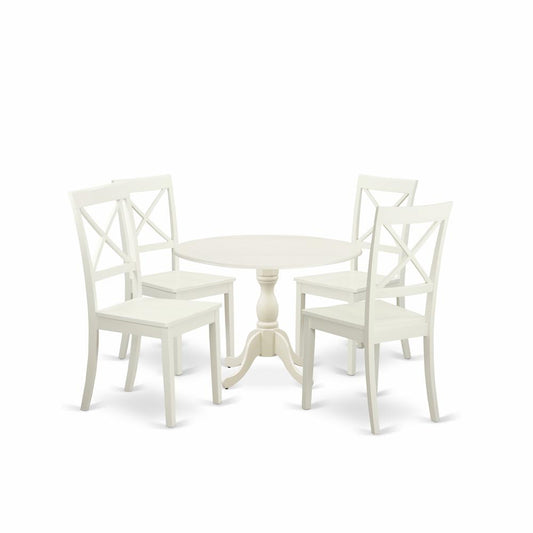 5 Piece Wood Dining Table Set Consists Of 1 Drop Leaves Dining Table And 4 Linen White Wooden Kitchen Chairs And Dining Tables By East West Furniture | Dining Sets | Modishstore