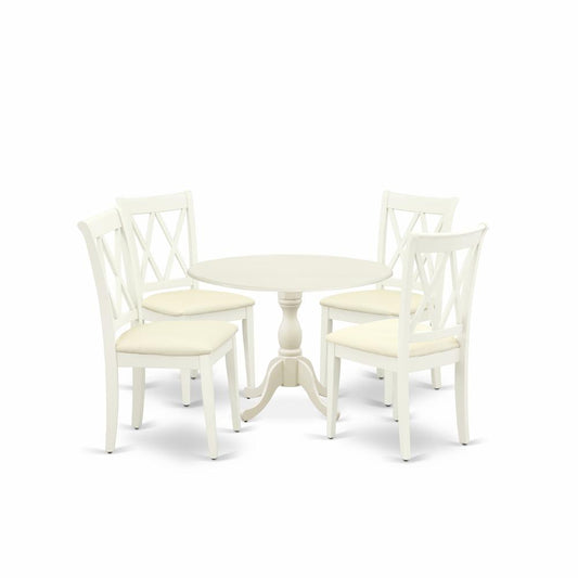 5 Piece Dinning Room Table Set Includes 1 Drop Leaves Dining Room Table And 4 Linen White Dining Chairs And Dining Tables By East West Furniture | Dining Sets | Modishstore