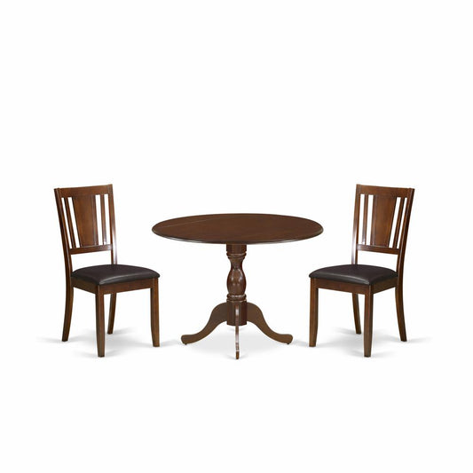 3 Piece Mid Century Dining Set Consists Of 1 Drop Leaves Wooden Dining Table And 2 Mahogany Faux Leather Dining Chair And Dining Tables By East West Furniture | Dining Sets | Modishstore