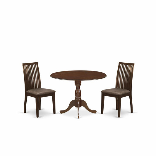 3 Piece Dining Room Table Set - Kitchen Table And 2 Mahogany Linen Fabric Dining Room Chairs And Dining Tables By East West Furniture | Dining Sets | Modishstore