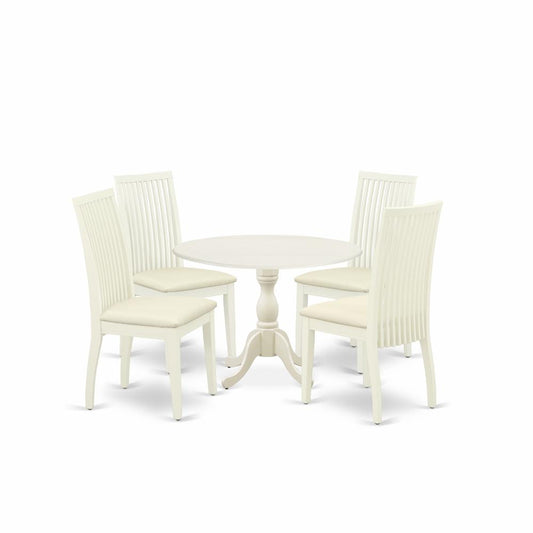 5 Piece Dining Room Set Contains 1 Drop Leaves Dining Table And 4 Linen White Mid Century Chair And Dining Tables By East West Furniture | Dining Sets | Modishstore