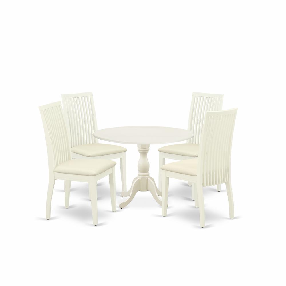 5 Piece Dining Room Set Contains 1 Drop Leaves Dining Table And 4 Linen White Mid Century Chair And Dining Tables By East West Furniture | Dining Sets | Modishstore