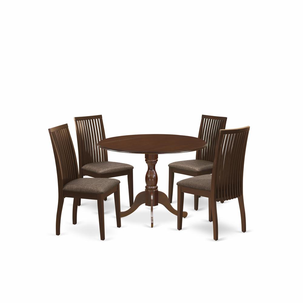 5 Piece Table And Chairs Dining Set - Dining Room Table And 4 Mahogany Linen Fabric Dining Room Chairs - Mahogany Finish And Dining Tables By East West Furniture | Dining Sets | Modishstore