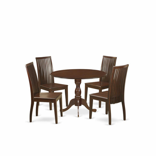 5 Piece Dining Room Table Set - Mahogany Dropleaf Dinner Table And 4 Mahogany Dining Chairs And Dining Tables By East West Furniture | Dining Sets | Modishstore