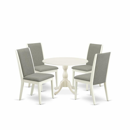 5 Piece Dining Table Set Consists Of 1 Drop Leaves Dining Table And 4 Shitake Linen Fabric Dining Room Chairs And Dining Tables By East West Furniture | Dining Sets | Modishstore