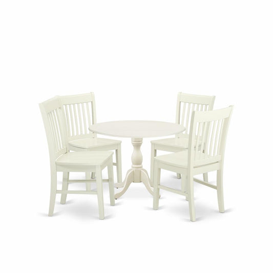 5 Piece Dinette Sets Includes 1 Drop Leaves Modern Kitchen Table And 4 Linen White Mid Century Dining Chairs And Dining Tables By East West Furniture | Dining Sets | Modishstore