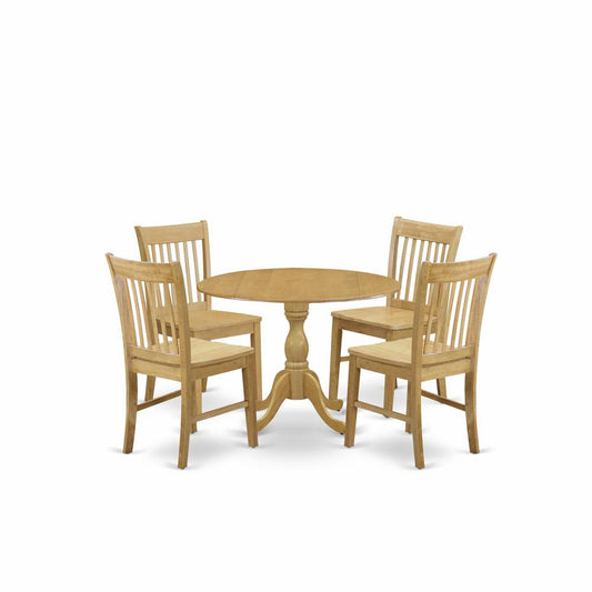 5 Piece Dining Room Set - Oak Mid Century Modern Kitchen Table And 4 Oak Kitchen Chairs And Dining Tables By East West Furniture | Dining Sets | Modishstore