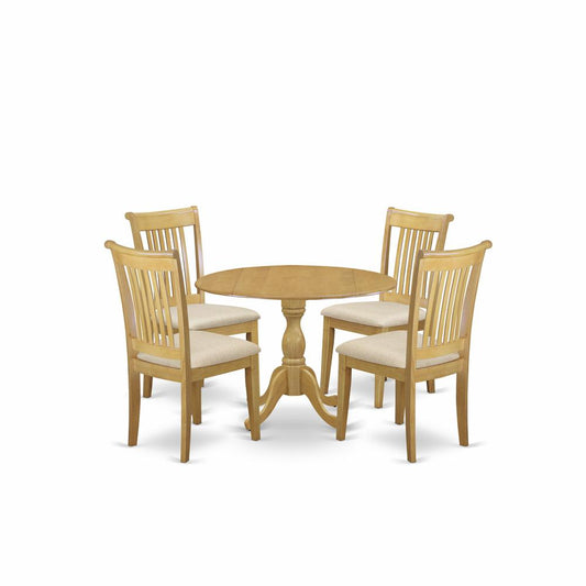 5 Piece Dining Table Set - Oak Wood Table And 4 Oak Linen Fabric Kitchen & Dining Room Chairs And Dining Tables By East West Furniture | Dining Sets | Modishstore