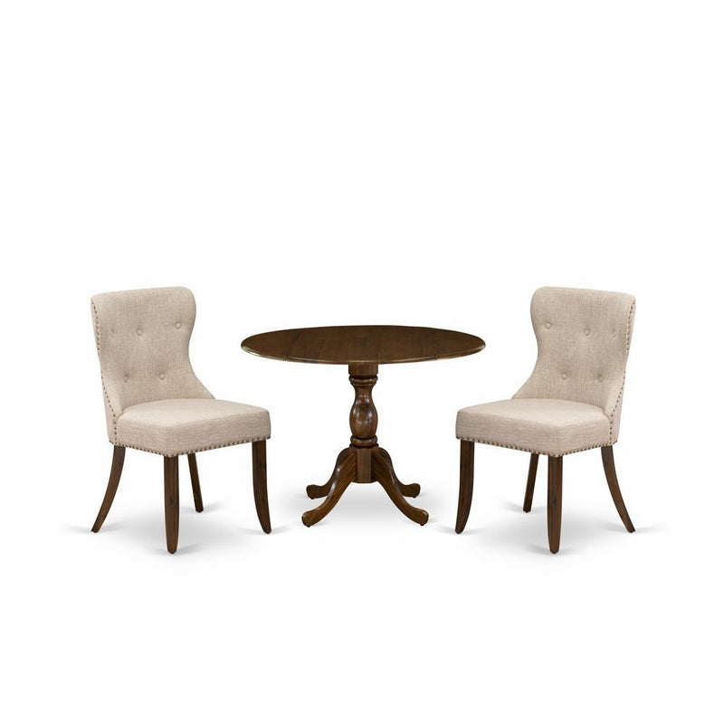 3 Piece Dining Set Consists Of 1 Drop Leaves Dining Table And 2 Coffee Linen Fabric Dining Chair Button Tufted Back And Dining Tables By East West Furniture | Dining Sets | Modishstore - 4