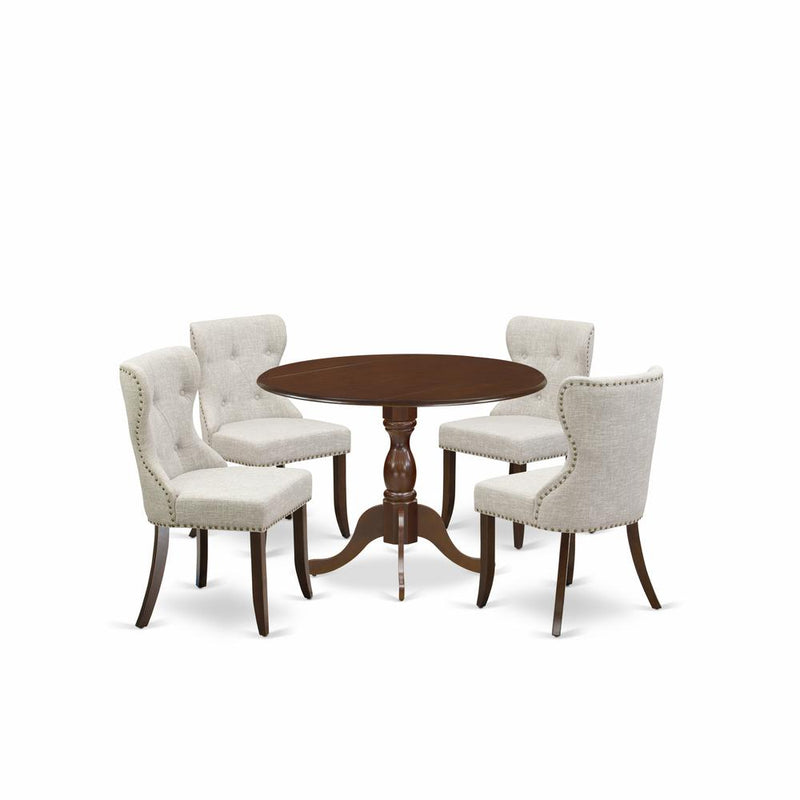 5 Piece Kitchen Table Set Contains 1 Drop Leaves Dining Table And 4 Coffee Linen Fabric Dining Chairs Button Tufted Back And Dining Tables By East West Furniture | Dining Sets | Modishstore - 7