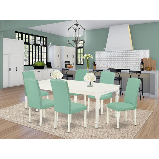 Dining Room Set Linen White DOEN7-LWH-57 By East West Furniture | Dining Sets | Modishstore