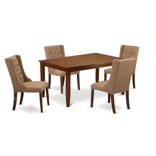 5-Pc Modern Dining Set Includes 1 Wooden Dining Table And 4 Light Sable Linen Fabric Parson Chairs And Dining Tables By East West Furniture | Dining Sets | Modishstore