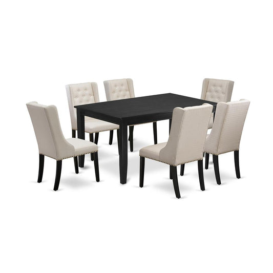 7-Piece Dining Table Set Includes 6 Cream Linen Fabric Mid Century Dining Chairs And Dining Tables By East West Furniture | Dining Sets | Modishstore