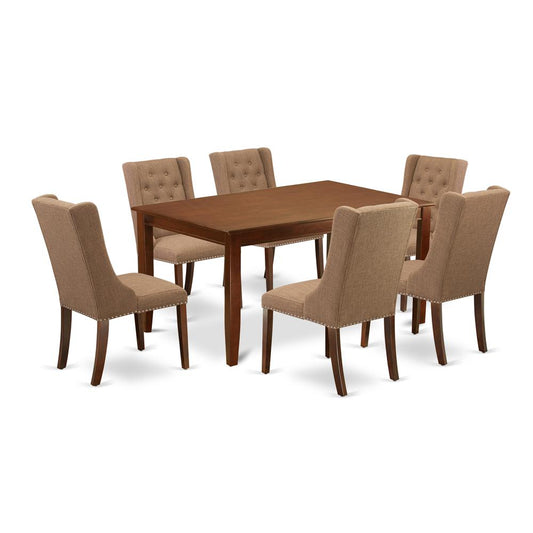 7-Piece Dining Room Table Set Includes 1 Rectangular Dining Table And 6 Light Sable Linen Fabric Dining Chairs And Dining Tables By East West Furniture | Dining Sets | Modishstore