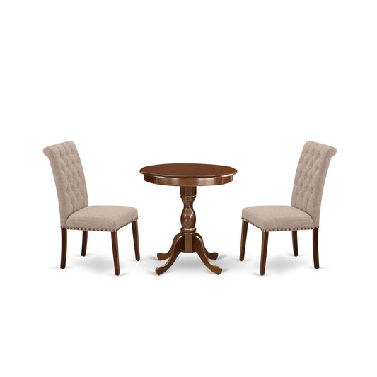 3-Pc Dining Room Table Set - 2 Upholstered Dining Chairs And 1 Dining Room Table (Mahogany Finish) And Dining Tables By East West Furniture | Dining Sets | Modishstore