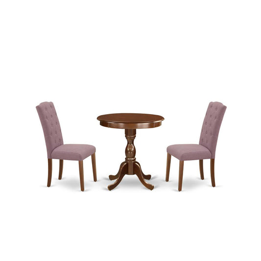 3-Pc Dinette Room Set - 2 Kitchen Parson Chairs And 1 Dining Table (Mahogany Finish) And Dining Tables By East West Furniture | Dining Sets | Modishstore