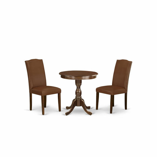 3-Pc Dinette Room Set - 2 Upholstered Dining Chairs And 1 Kitchen Dining Table (Mahogany Finish) And Dining Tables By East West Furniture | Dining Sets | Modishstore
