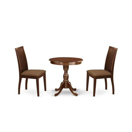 3-Pc Modern Dining Room Table Set - 2 Wood Dining Chairs And 1 Kitchen Dining Table (Mahogany Finish) And Dining Tables By East West Furniture | Dining Sets | Modishstore