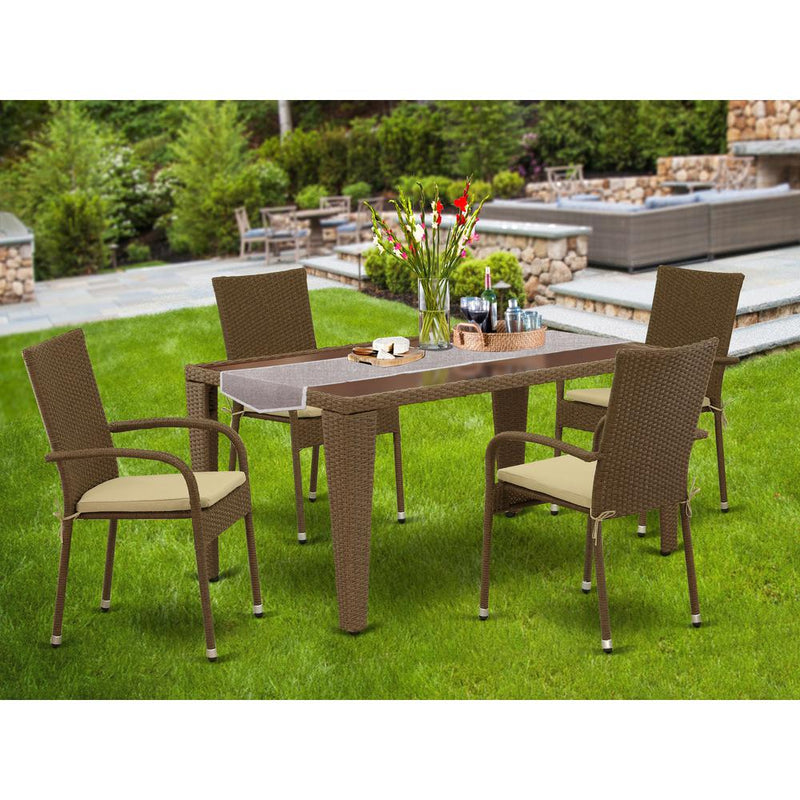 Wicker Patio Set Brown GUGU5-02A By East West Furniture | Outdoor Dining Sets | Modishstore