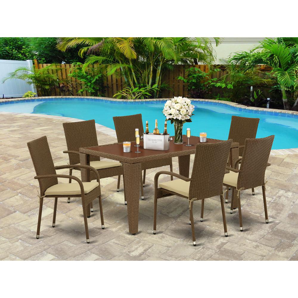 Wicker Patio Set Brown GUGU7-02A By East West Furniture | Outdoor Dining Sets | Modishstore