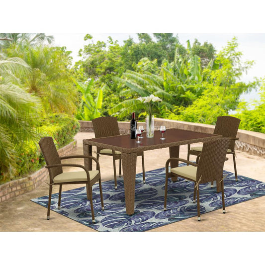Wicker Patio Set Brown GUJU5-02A By East West Furniture | Outdoor Dining Sets | Modishstore