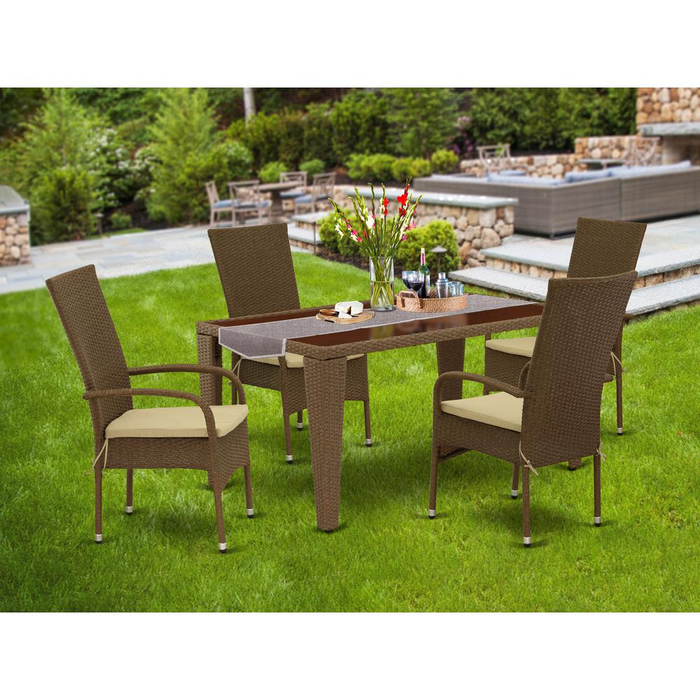 Wicker Patio Set Brown GUOS5-02A By East West Furniture | Outdoor Dining Sets | Modishstore