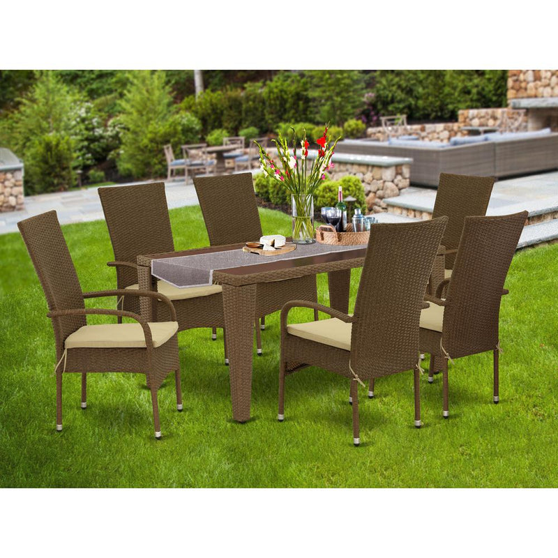 Wicker Patio Set Brown GUOS7-02A By East West Furniture | Outdoor Dining Sets | Modishstore