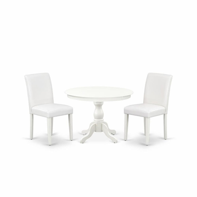 3 Piece Dining Room Set - Linen White Dinning Table And 2 White Faux Leather Comfortable Chairs  By East West Furniture | Dining Sets | Modishstore
