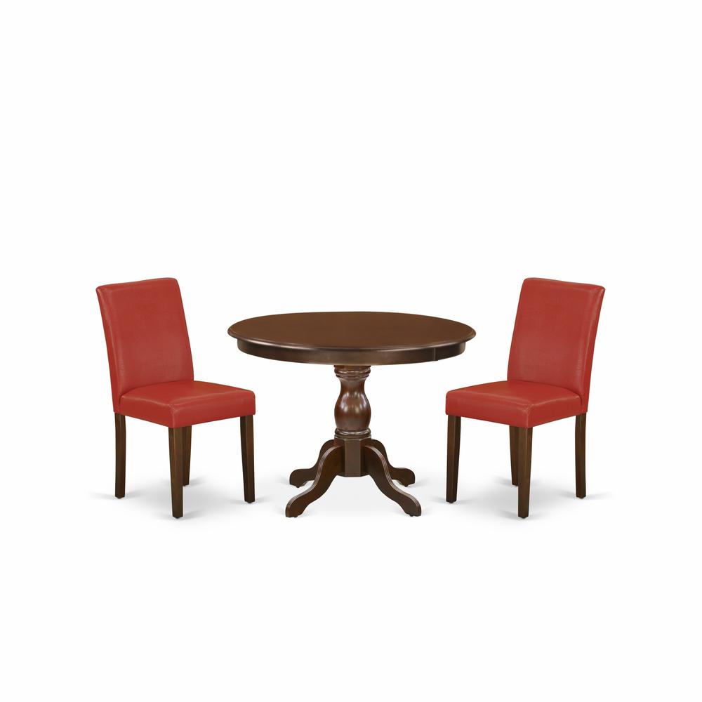 3 Piece Table And Chairs Dining Set - Mahogany Dinner Table And 2 Firebrick Red Pu Leather Mid Century Modern Chairs And Dining Tables By East West Furniture | Dining Sets | Modishstore
