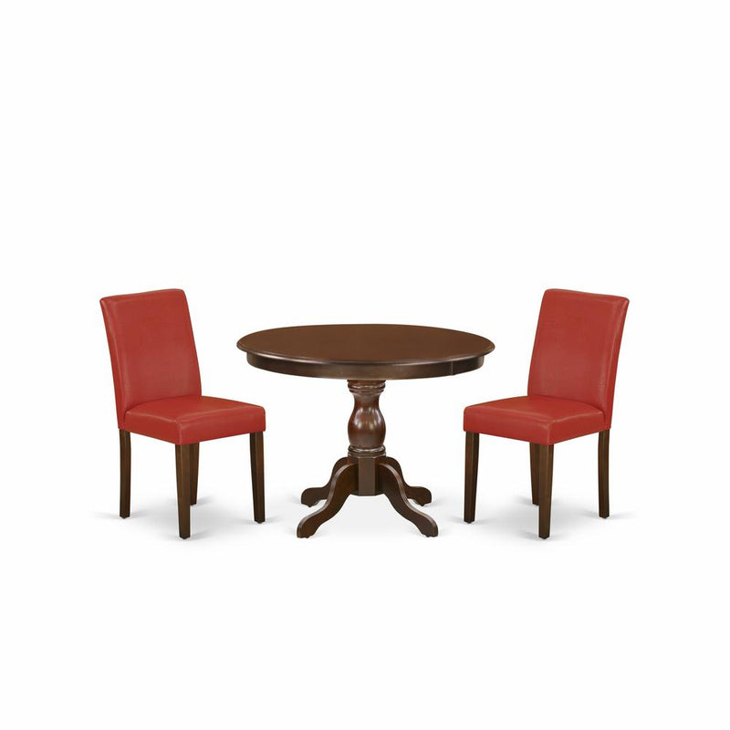 3 Piece Table And Chairs Dining Set - Mahogany Dinner Table And 2 Firebrick Red Pu Leather Mid Century Modern Chairs And Dining Tables By East West Furniture | Dining Sets | Modishstore