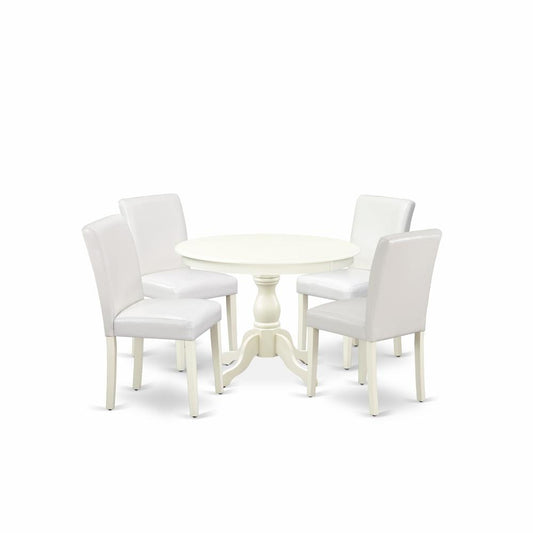 5 Piece Dining Table Set - Linen White Small Dining Table And 4 White Dining Chairs By East West Furniture | Dining Sets | Modishstore