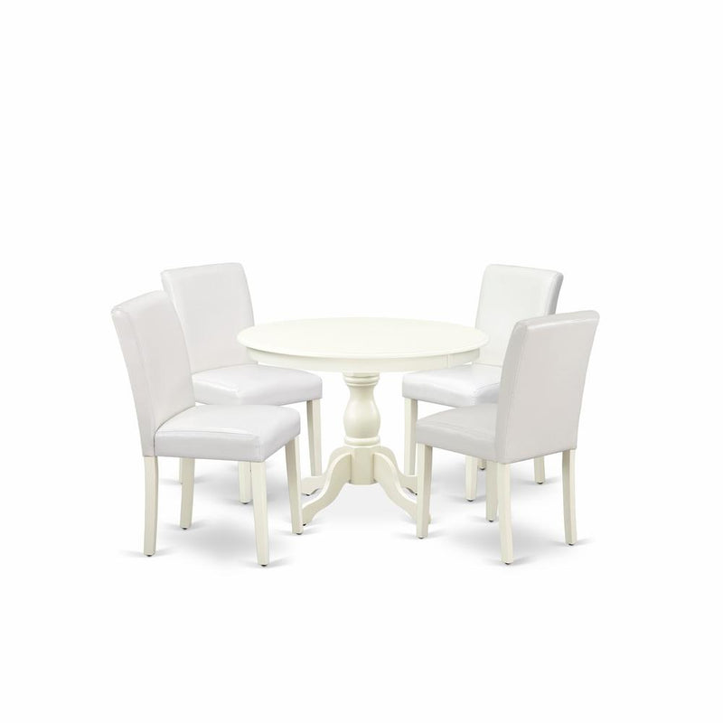5 Piece Dining Table Set - Linen White Small Dining Table And 4 White Dining Chairs By East West Furniture | Dining Sets | Modishstore