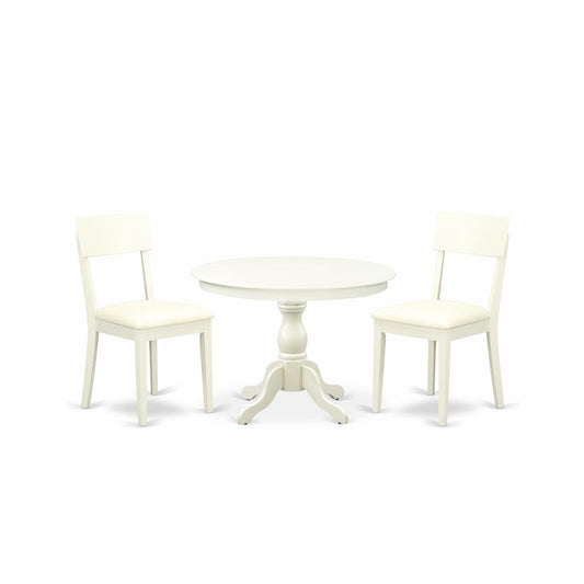 3 Piece Kitchen Set - Linen White Dining Room Table And 2 Linen White Faux Leather Dining Chairs And Dining Tables By East West Furniture | Dining Sets | Modishstore