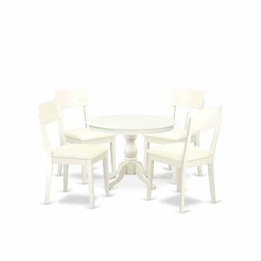 5 Piece Dining Table Set - Linen White Small Dining Table And 4 Linen White Faux Leather Kitchen & Dining Room Chairs And Dining Tables By East West Furniture | Dining Sets | Modishstore