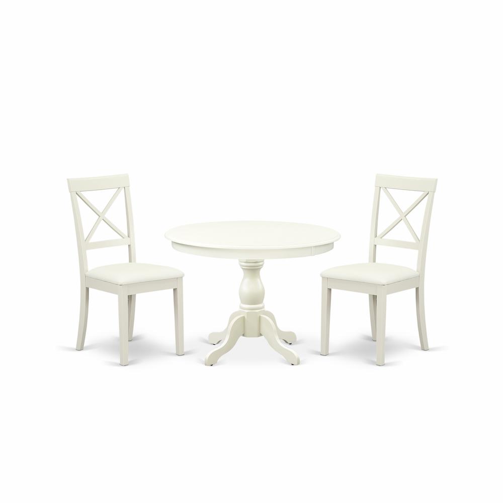 3 Piece Dining Room Set - Linen White Wood Table And 2 Linen White Faux Leather Dining Room Chairs And Dining Tables By East West Furniture | Dining Sets | Modishstore
