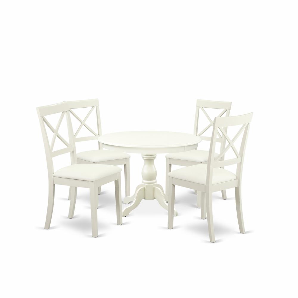 5 Piece Kitchen Table Set - Linen White Wooden Table With 4 Linen White Faux Leather Mid Century Modern Chairs With X-Back - Linen White Finish By East West Furniture | Dining Sets | Modishstore