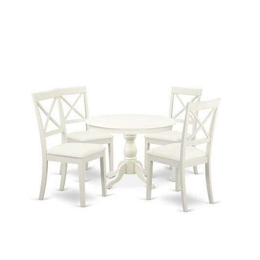 5 Piece Kitchen Table Set - Linen White Wooden Table With 4 Linen White Faux Leather Mid Century Modern Chairs With X-Back - Linen White Finish By East West Furniture | Dining Sets | Modishstore